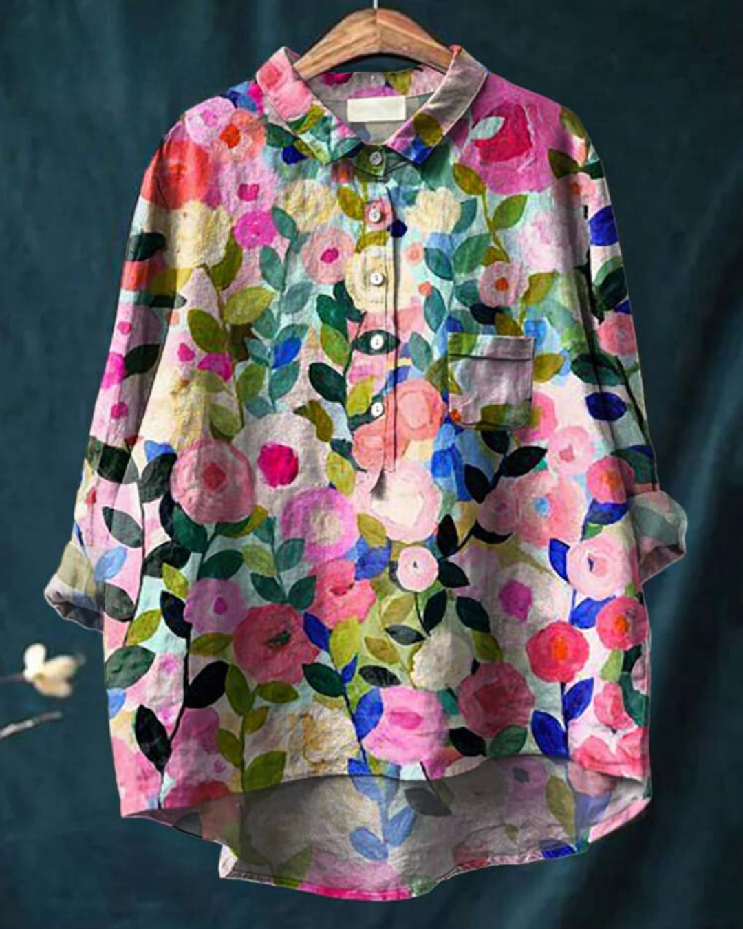 Sara - Cotton Linen Blouse with Floral Print