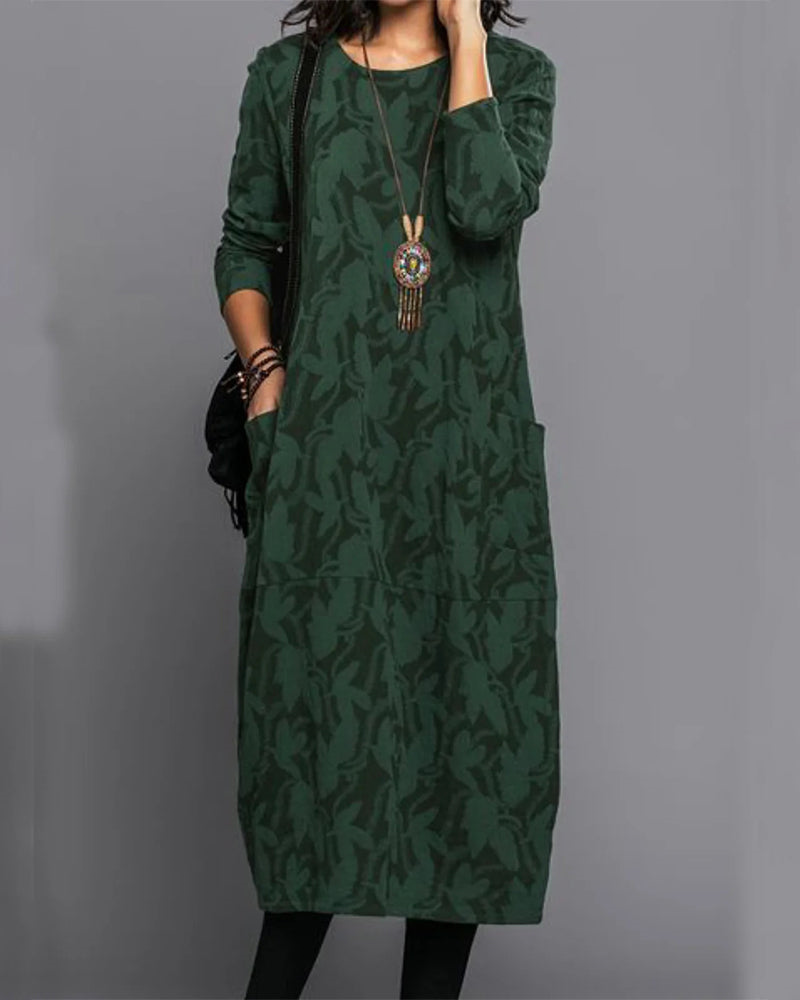 Women's Long-Sleeve Dress with Floral Pattern