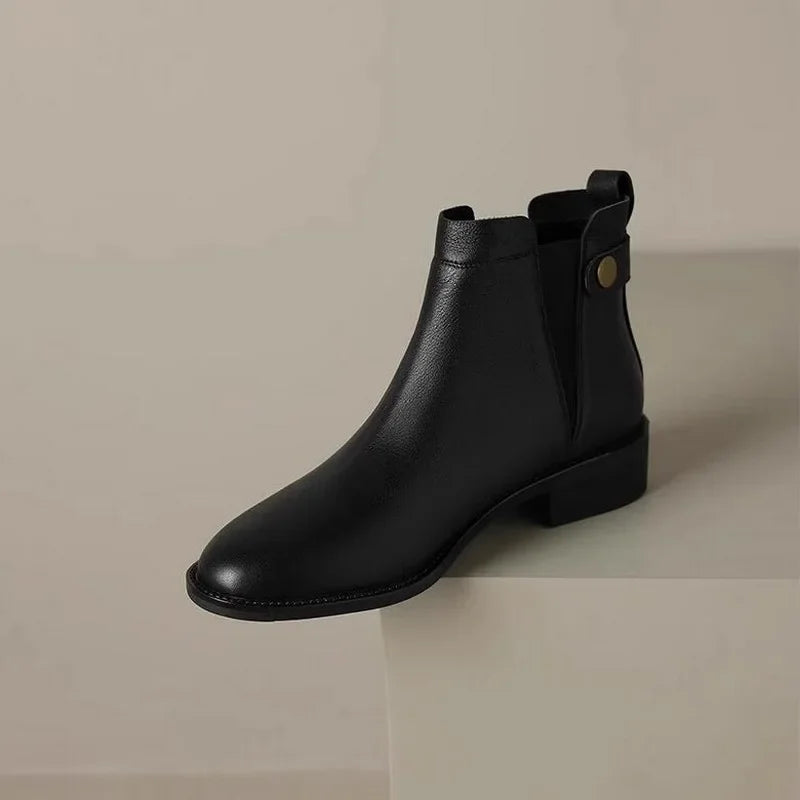 Violet - Thick Heeled Soft Leather Chelsea Boots